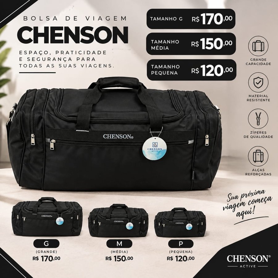 Bolsa de viagem Chenson, R$ 120,00 a R$ 170,00