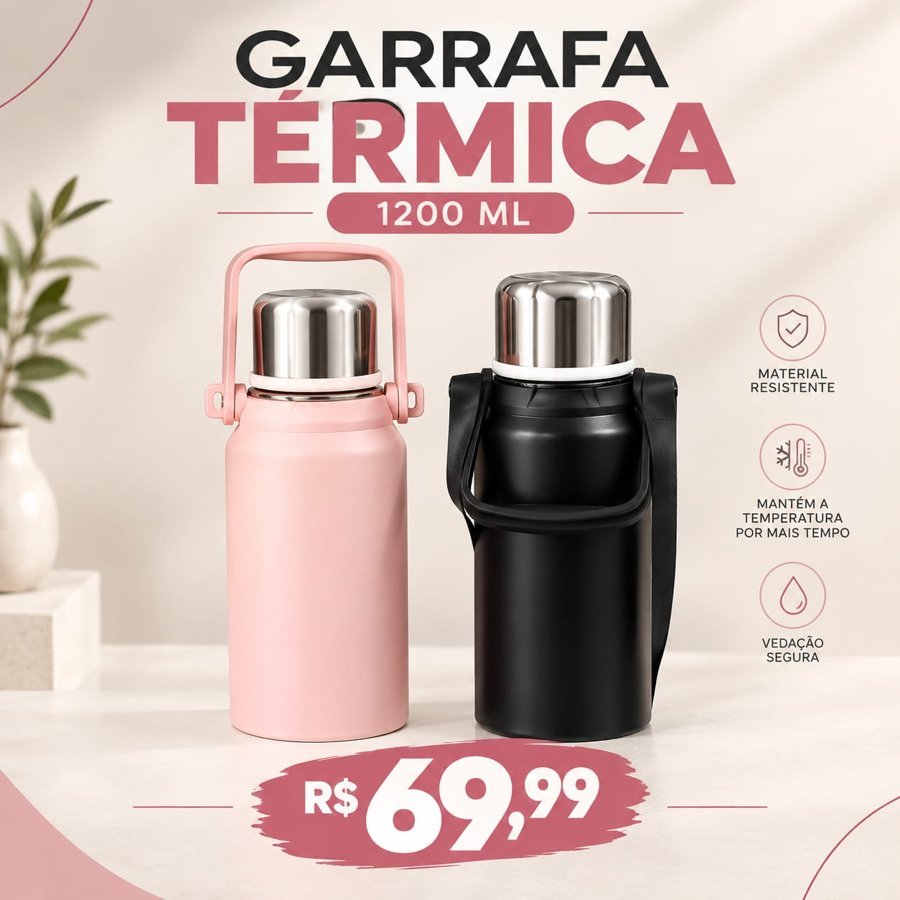 Garrafa térmica 1200 ml, R$ 69,99