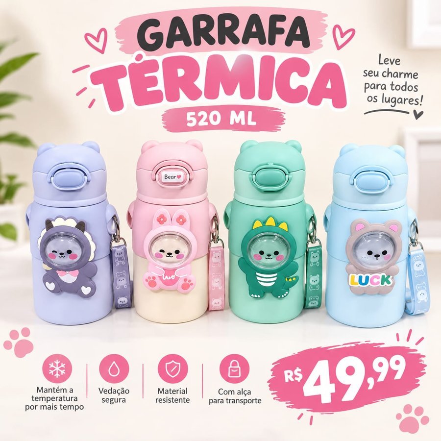 Garrafa térmica 520 ml, R$ 49,99